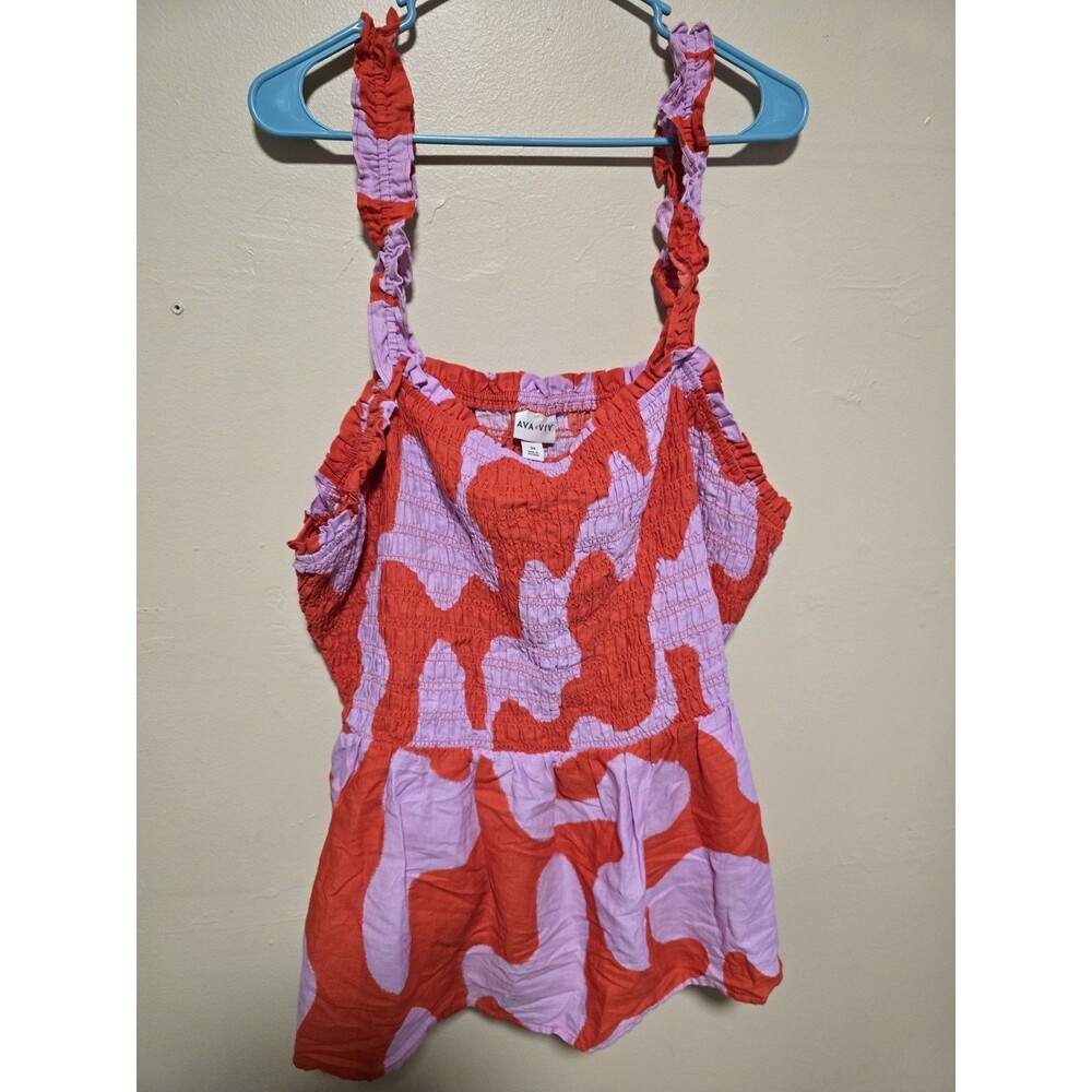 Ava & Viv Women's Plus Size 3x Smocked Peplum tank Top Geometric Pattern NWOT